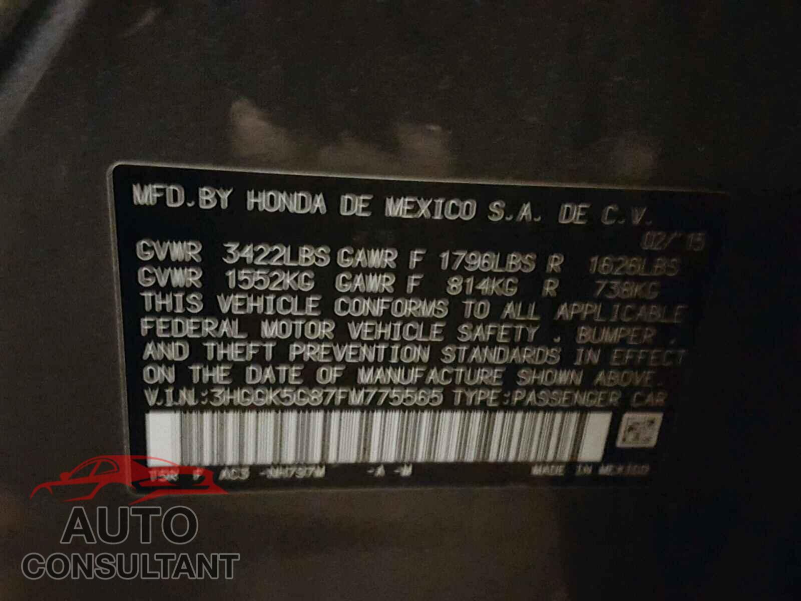 HONDA FIT 2015 - 3HGGK5G87FM775565