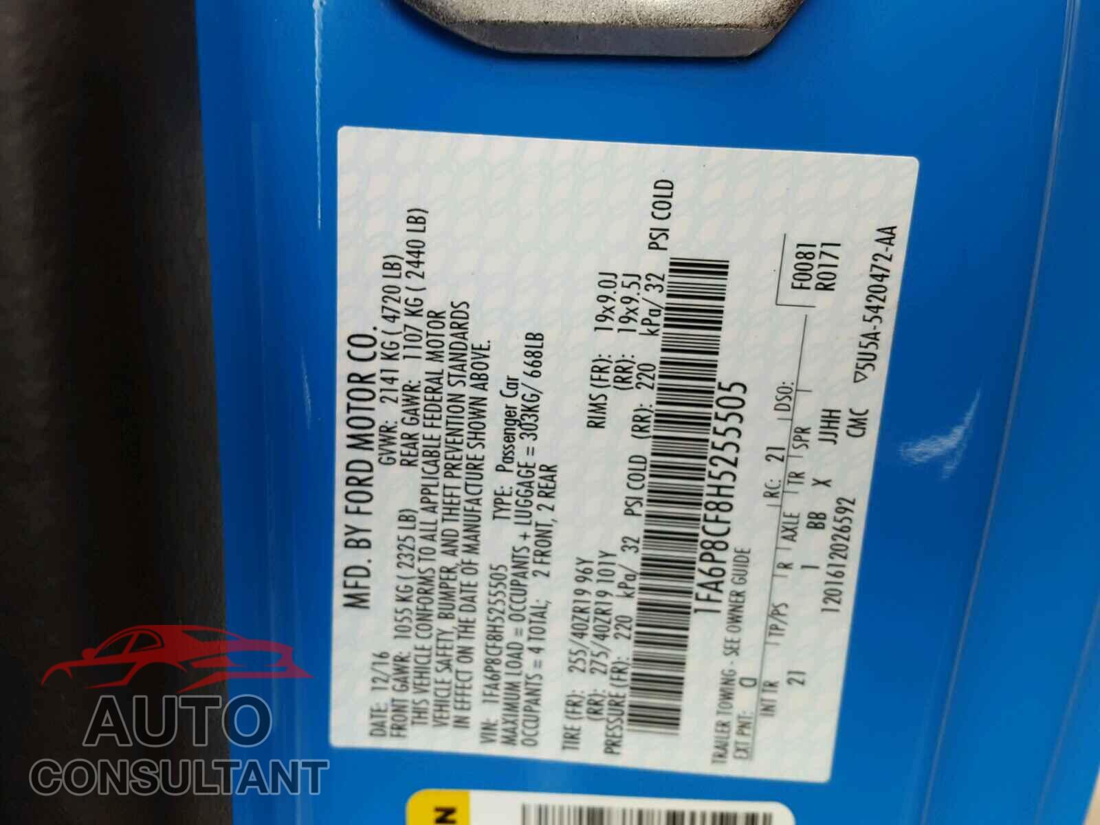 FORD MUSTANG 2017 - 1FA6P8CF8H5255505