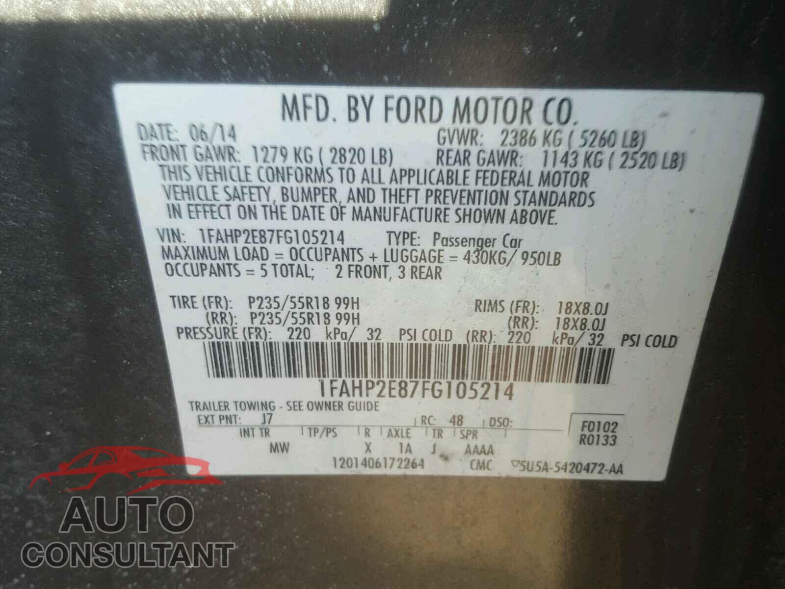 FORD TAURUS 2015 - 1FAHP2E87FG105214