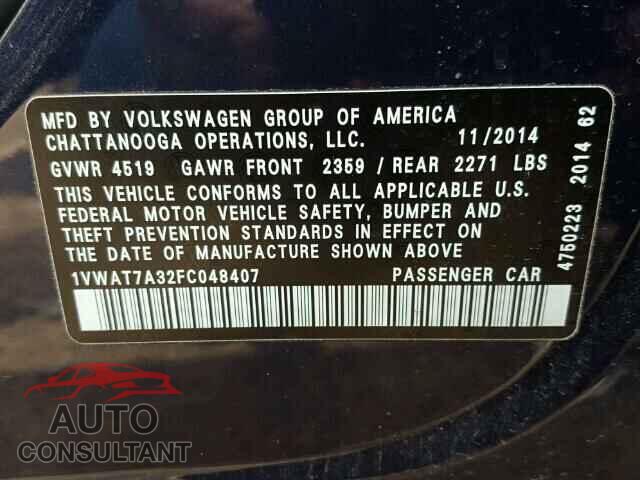 VOLKSWAGEN PASSAT 2015 - 1VWAT7A32FC048407