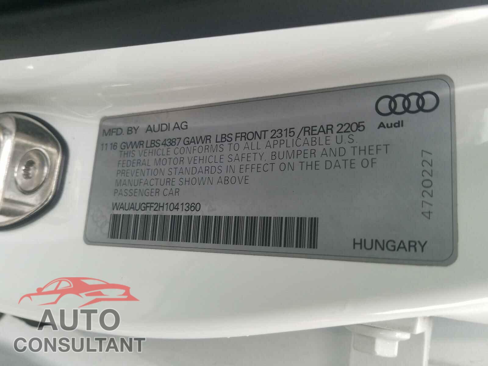 AUDI A3 2017 - WAUAUGFF2H1041360