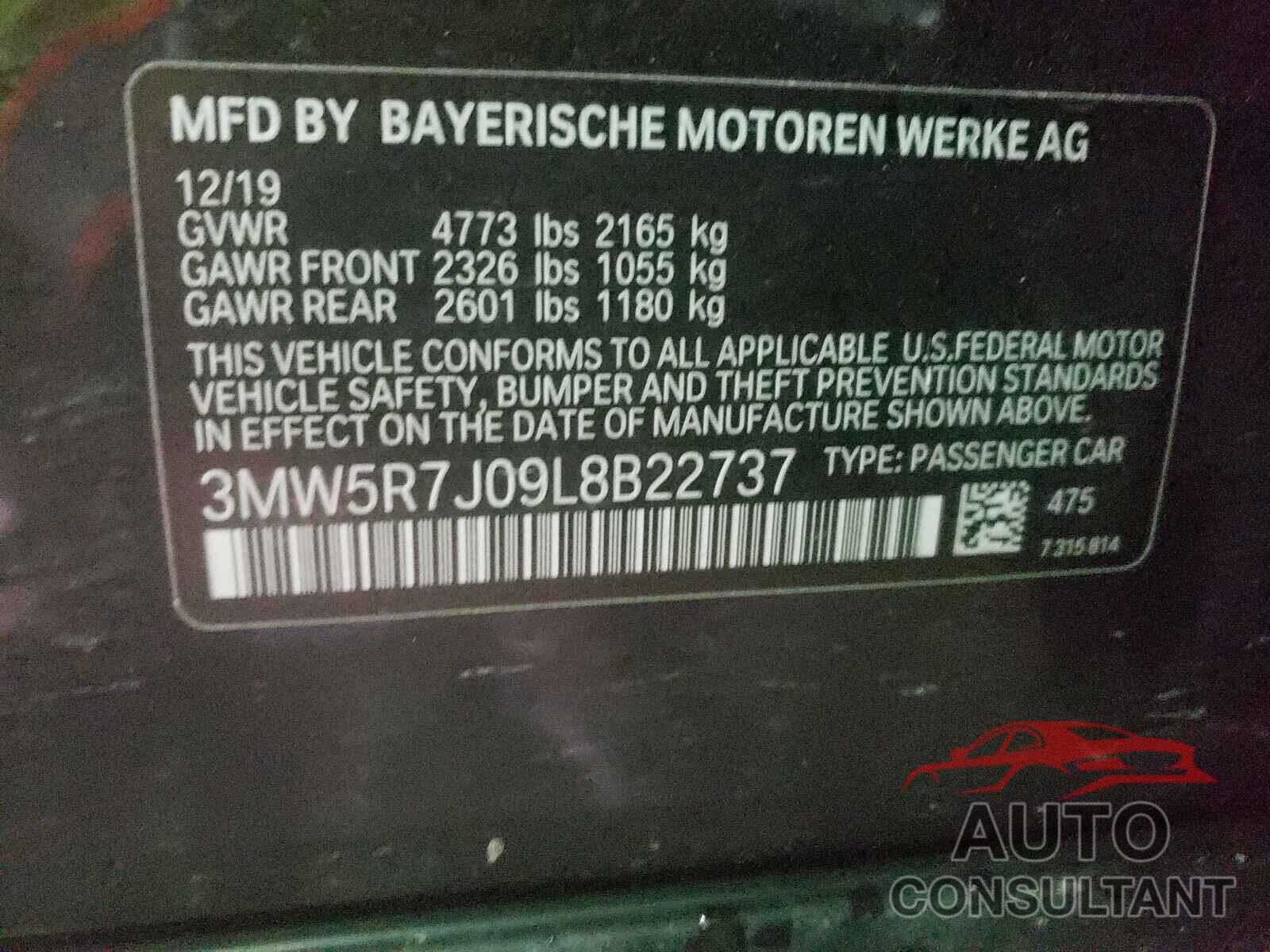 BMW 3 SERIES 2020 - 3MW5R7J09L8B22737