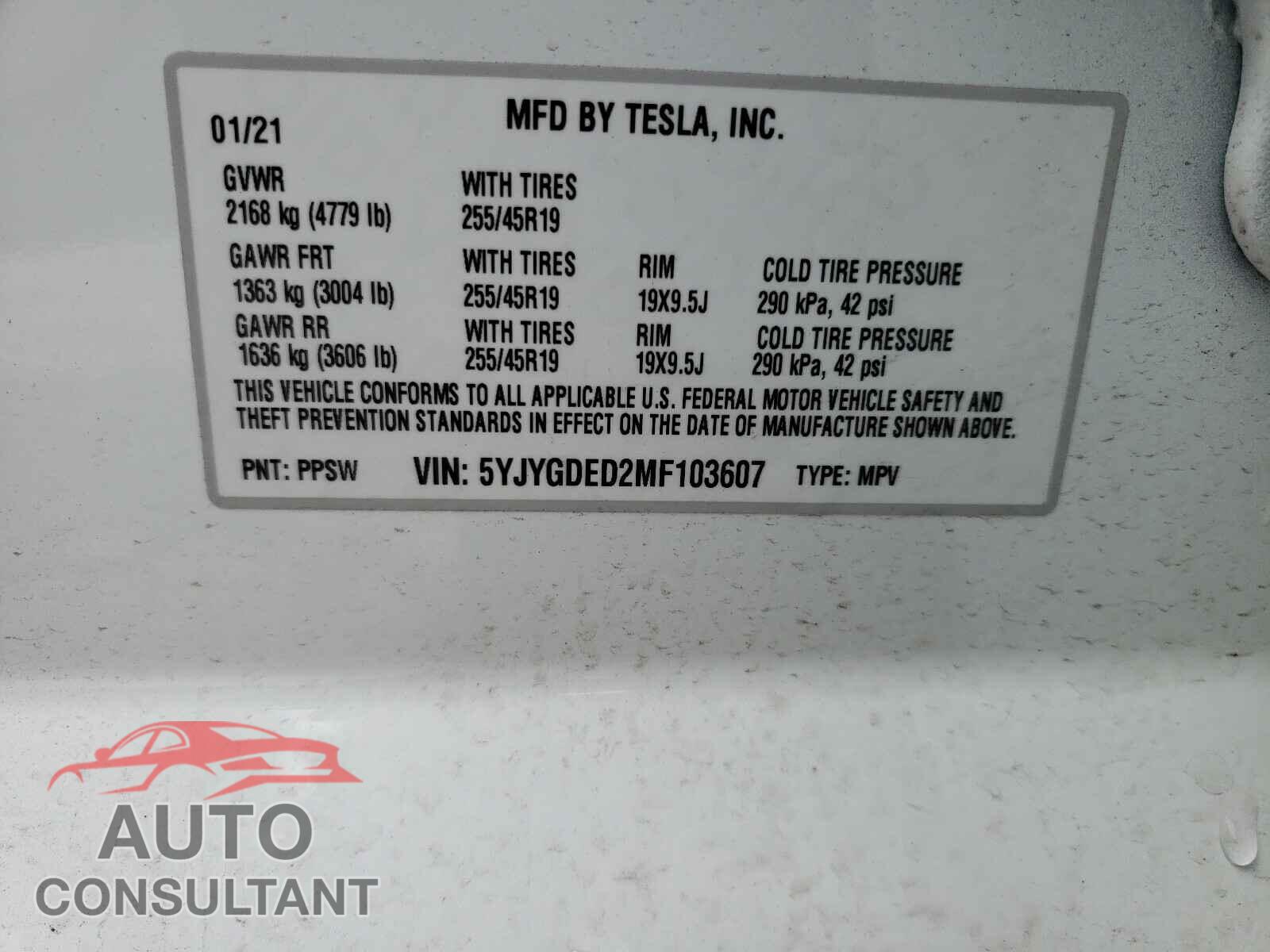 TESLA MODEL Y 2021 - 5YJYGDED2MF103607