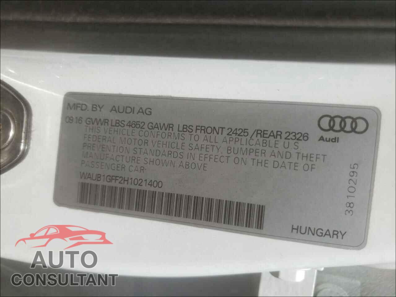 AUDI S3 2017 - WAUB1GFF2H1021400