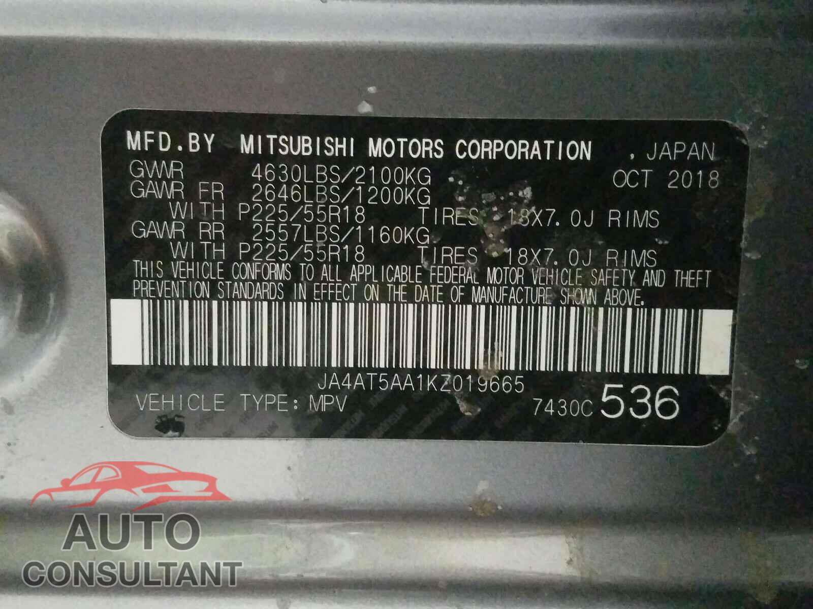 MITSUBISHI ECLIPSE 2019 - JA4AT5AA1KZ019665