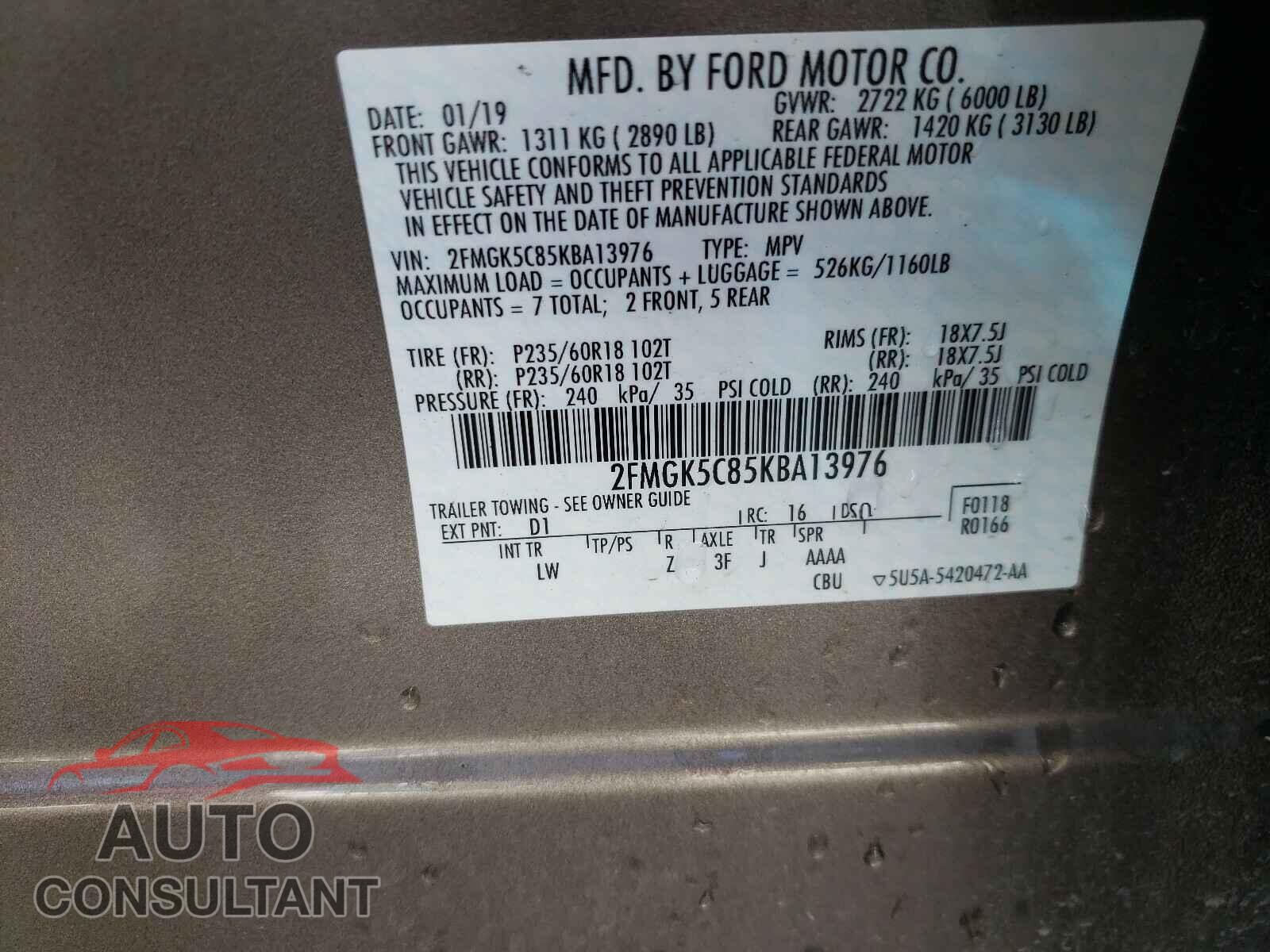FORD FLEX 2019 - 2FMGK5C85KBA13976