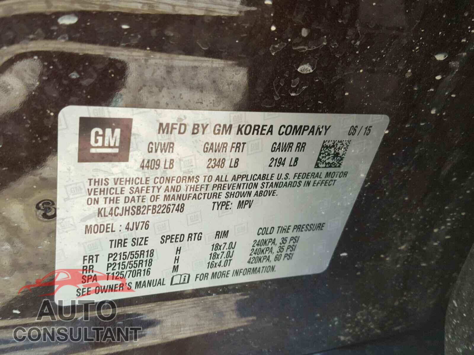 BUICK ENCORE PRE 2015 - KL4CJHSB2FB226748