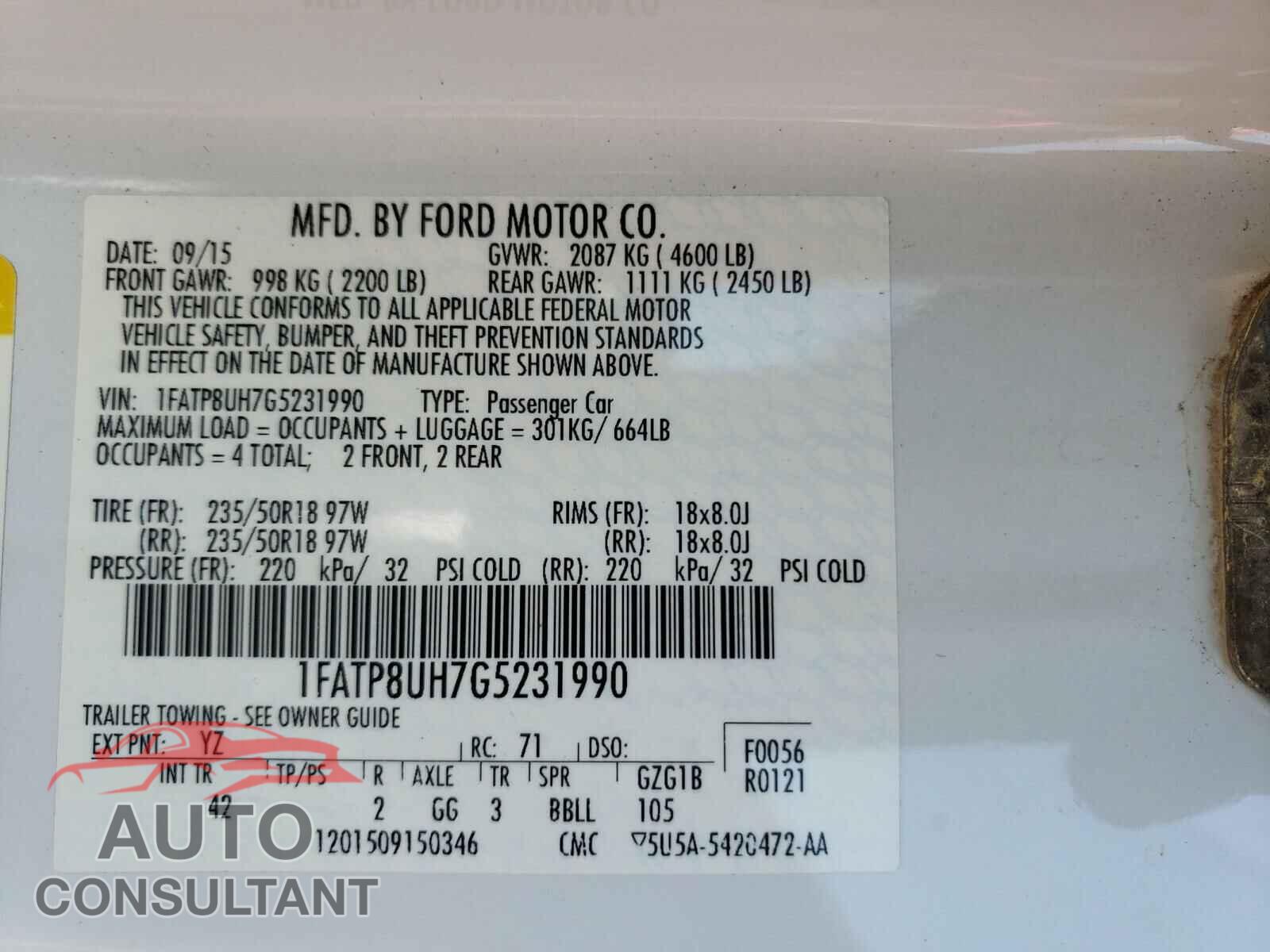 FORD MUSTANG 2016 - 1FATP8UH7G5231990