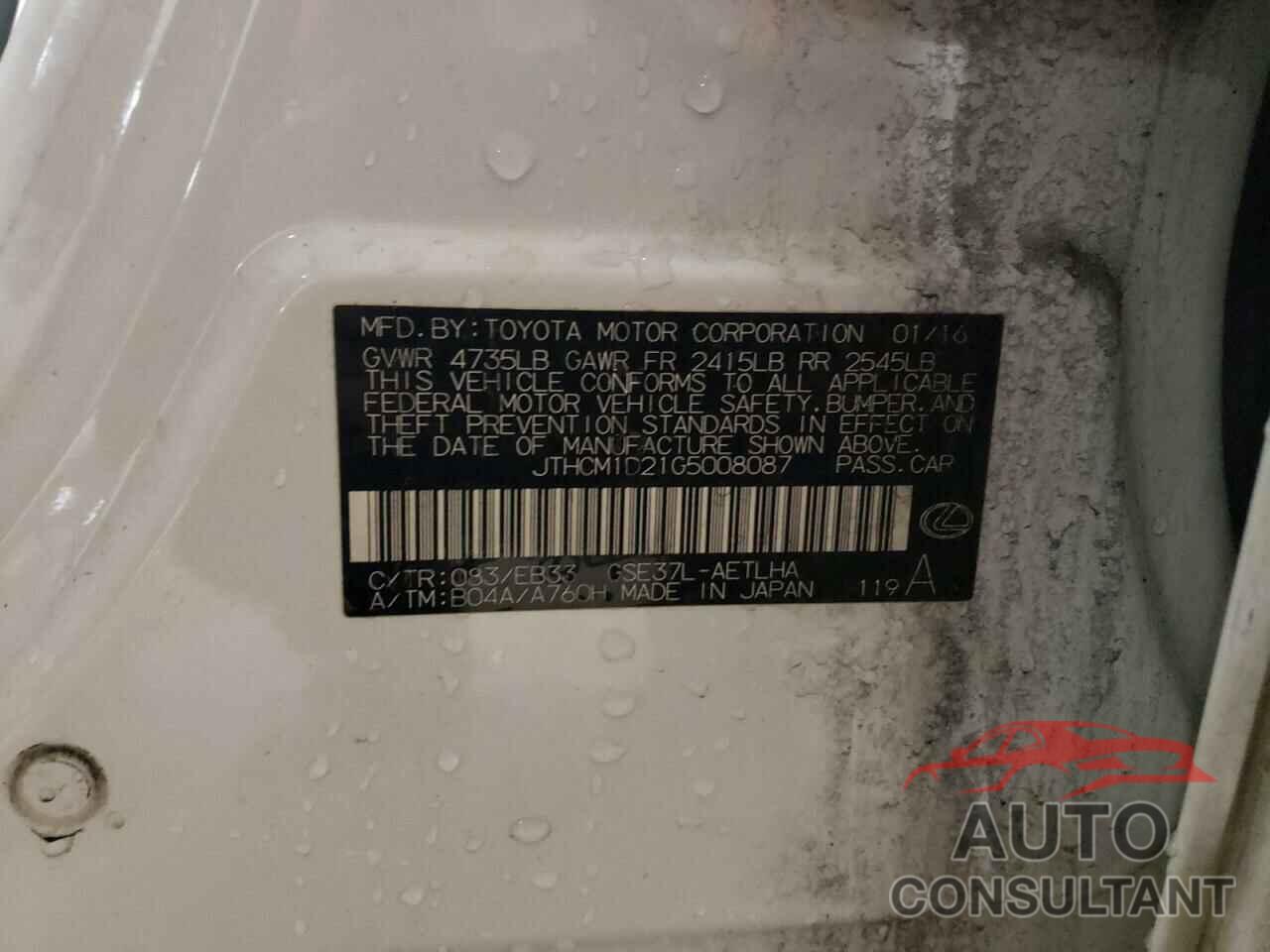 LEXUS IS 2016 - JTHCM1D21G5008087