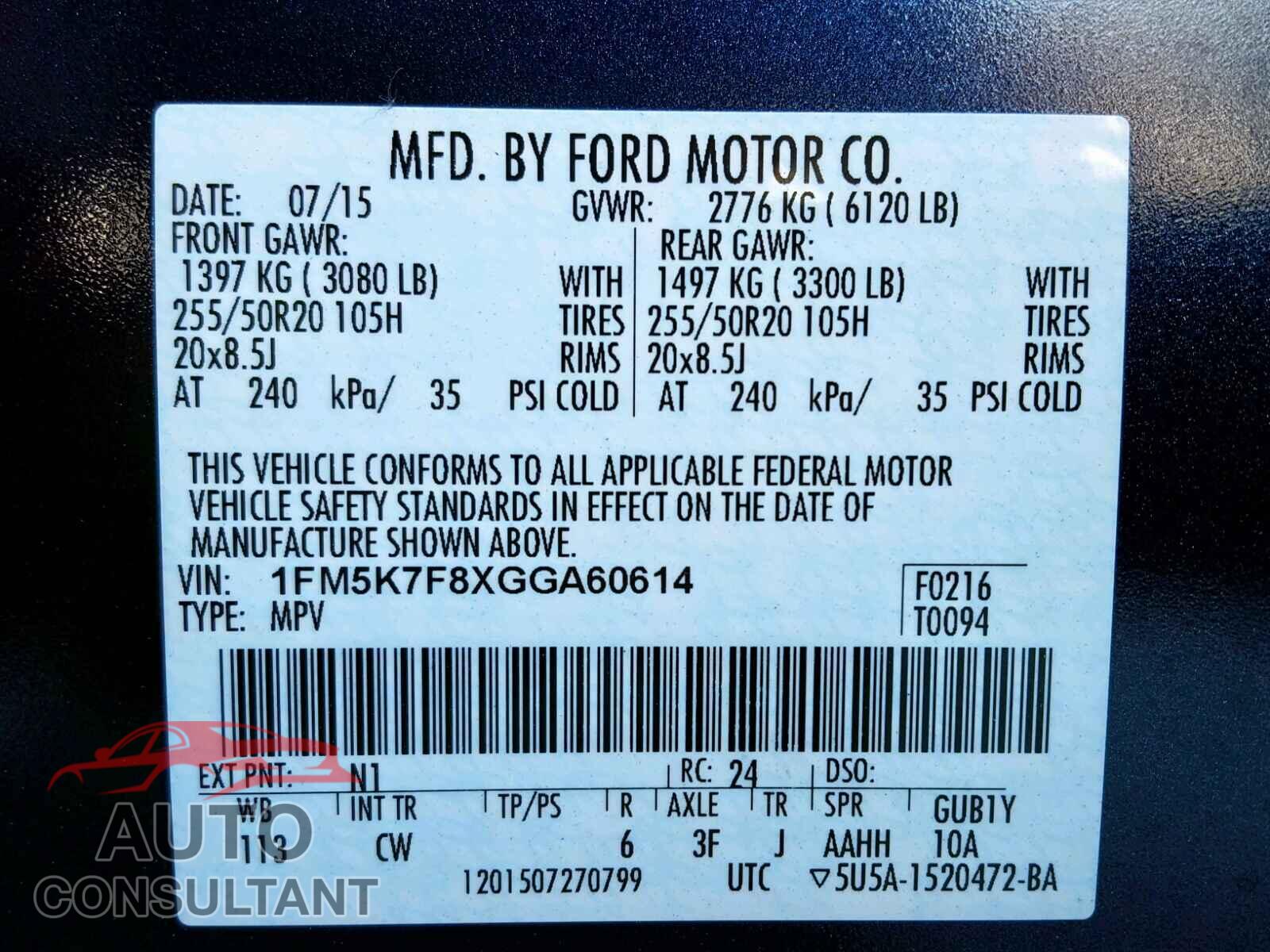 FORD EXPLORER L 2016 - W1KWF8EB0MR611042