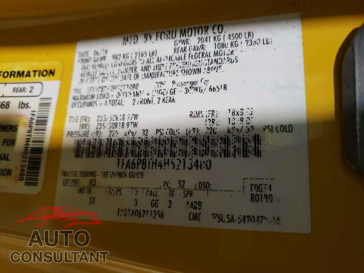 FORD MUSTANG 2017 - 1FA6P8TH4H5213480