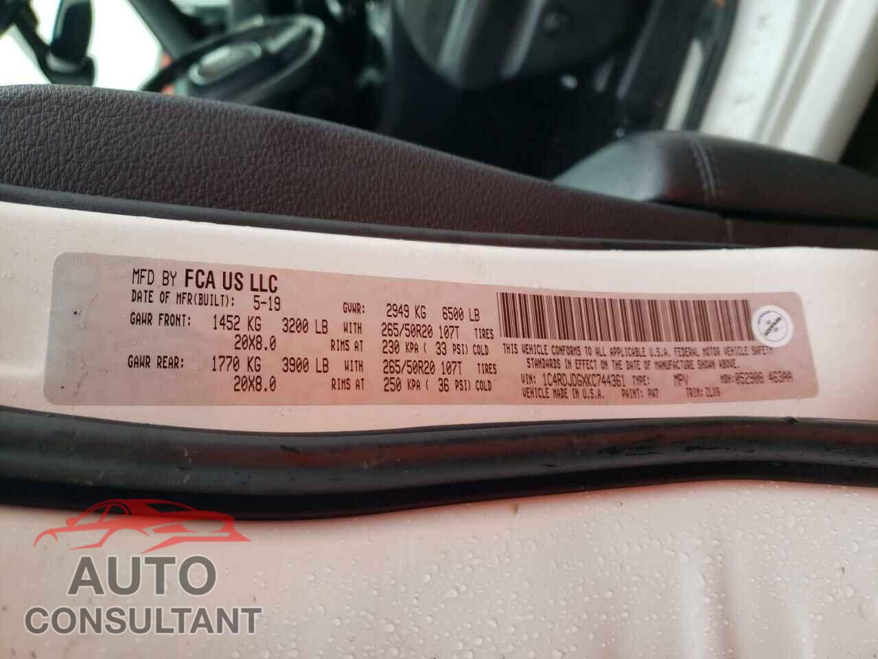 DODGE DURANGO 2019 - 1C4RDJDGXKC744361
