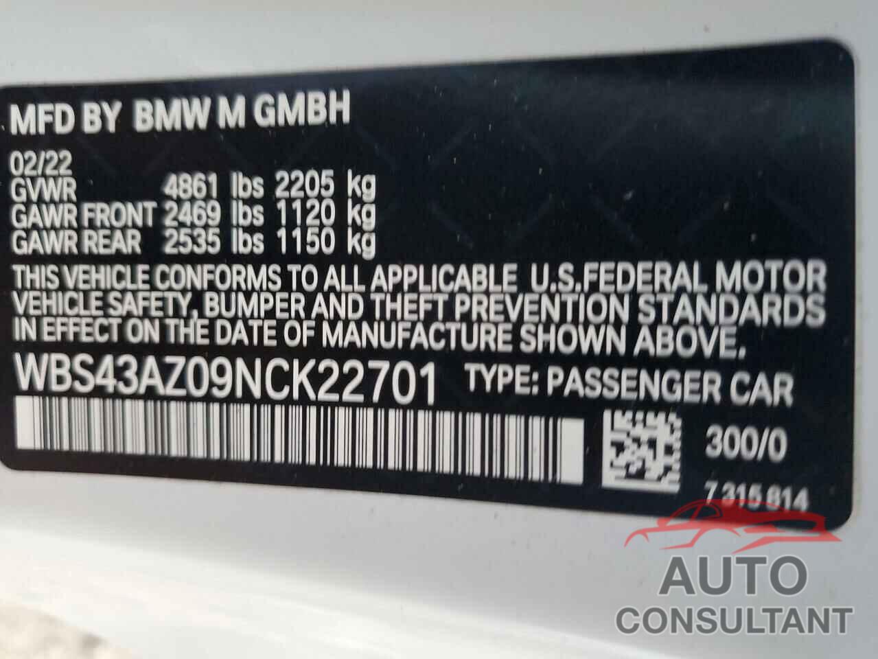 BMW M4 2022 - WBS43AZ09NCK22701