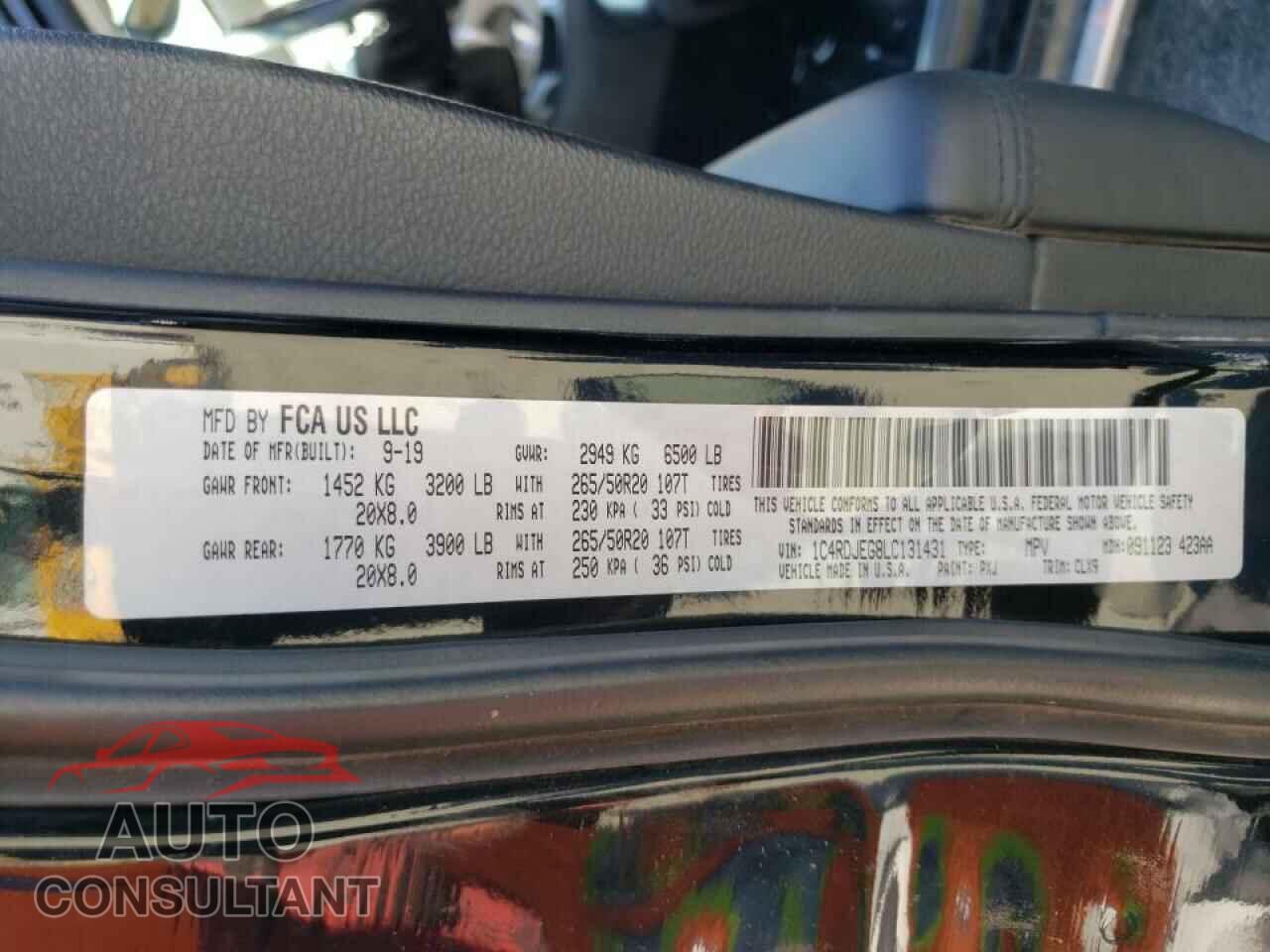 DODGE DURANGO 2020 - 1C4RDJEG8LC131431