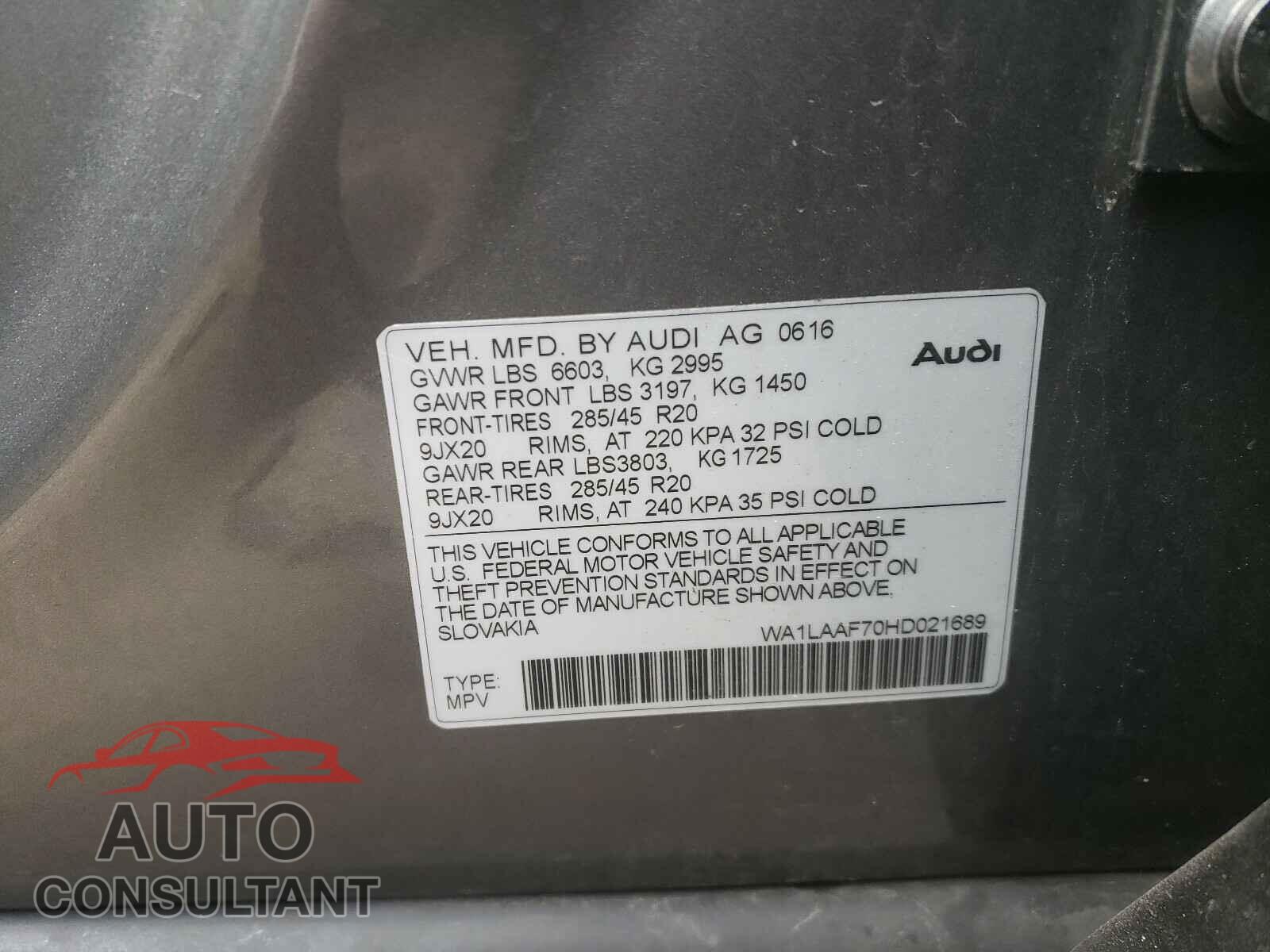 AUDI Q7 2017 - 1N6AD0EVXKN725976