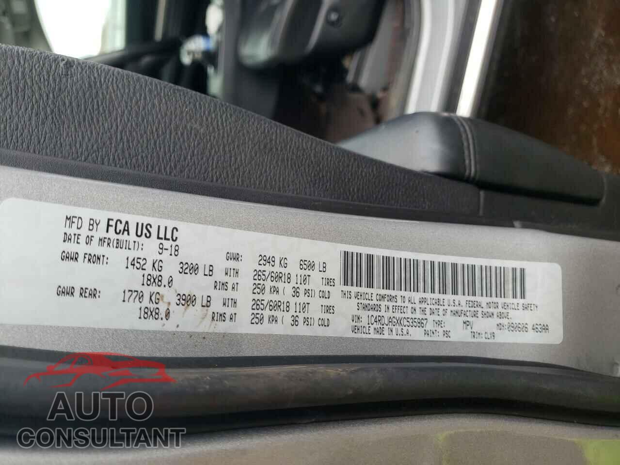 DODGE DURANGO 2019 - 1C4RDJAGXKC535867