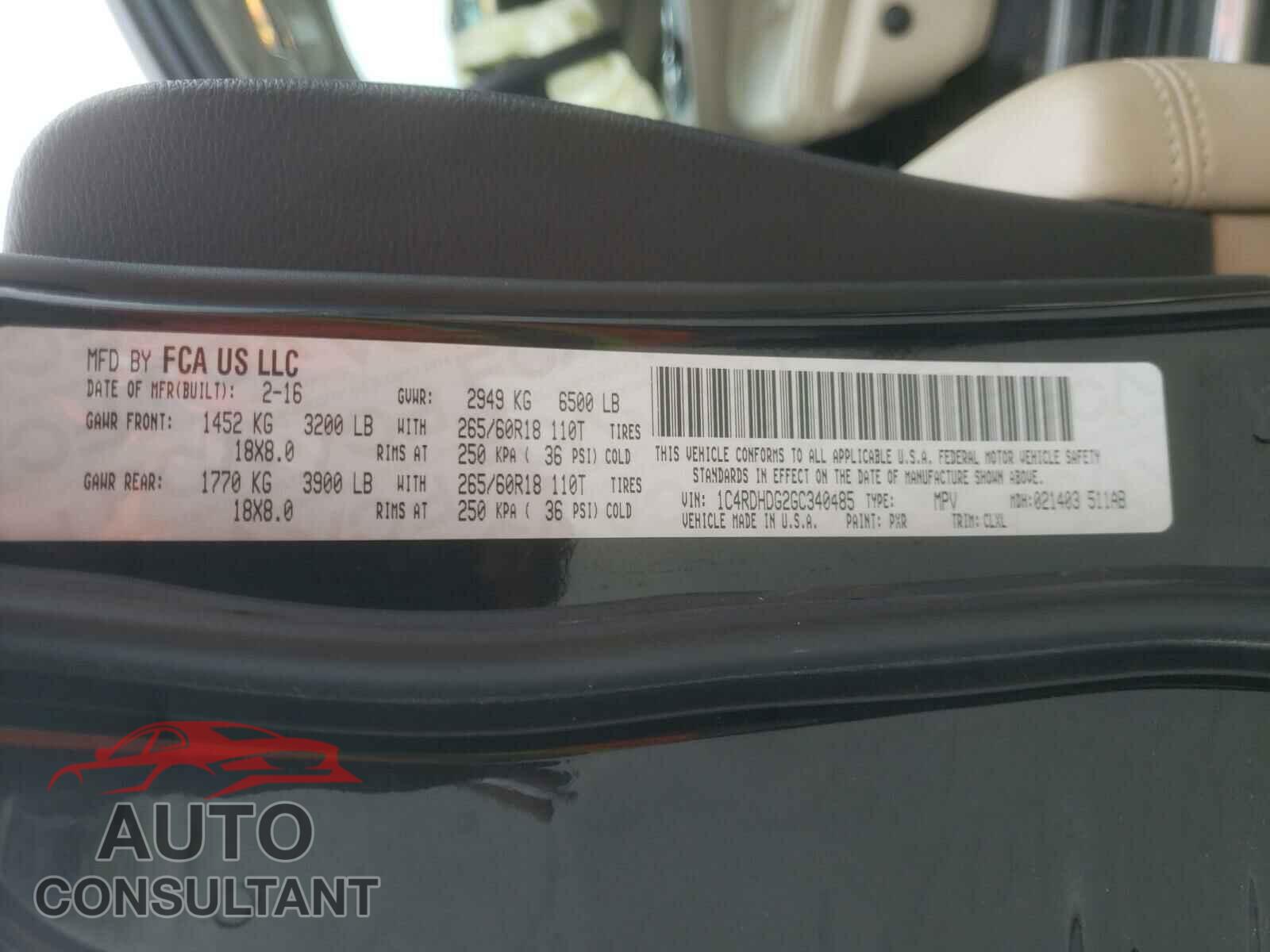 DODGE DURANGO 2016 - 1C4RDHDG2GC340485