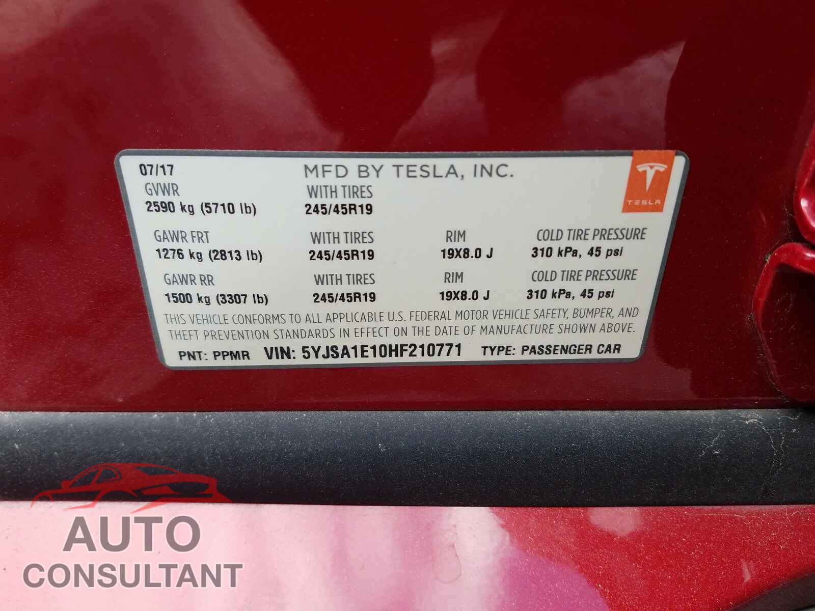 TESLA MODEL S 2017 - 5YJSA1E10HF210771