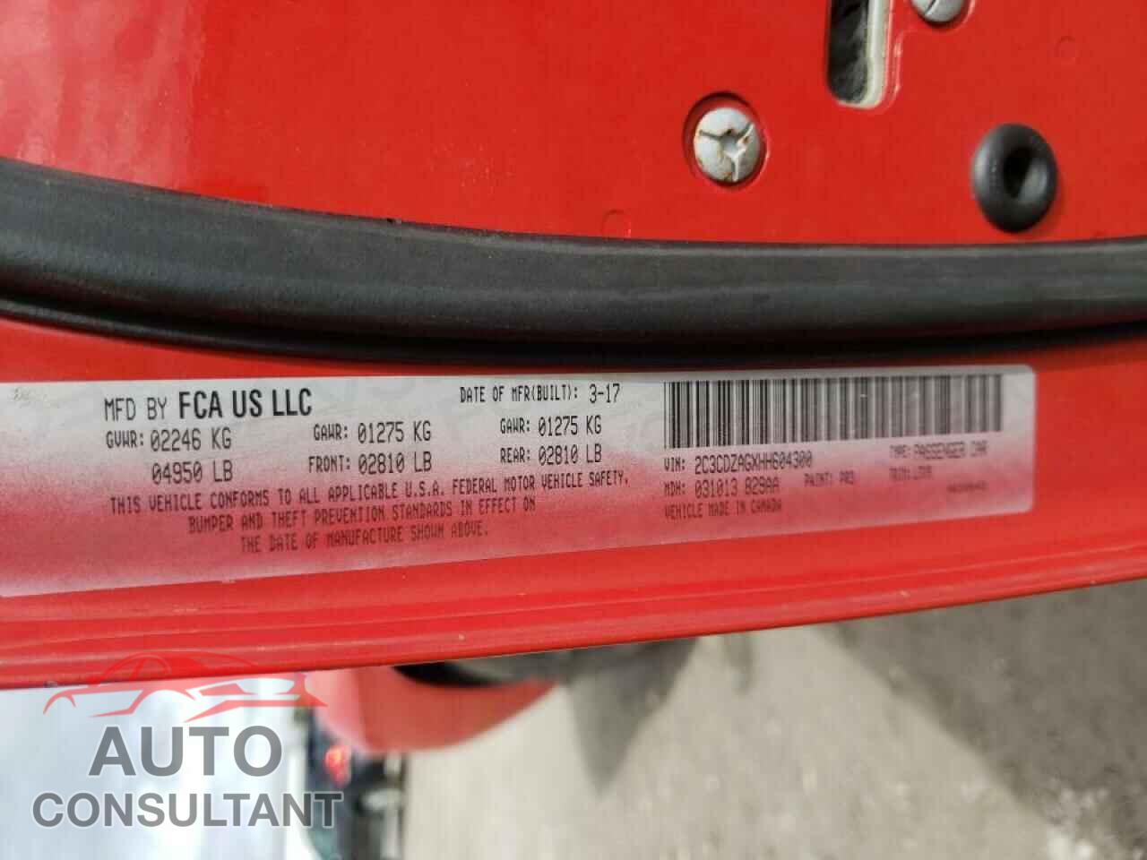 DODGE CHALLENGER 2017 - 2C3CDZAGXHH604300