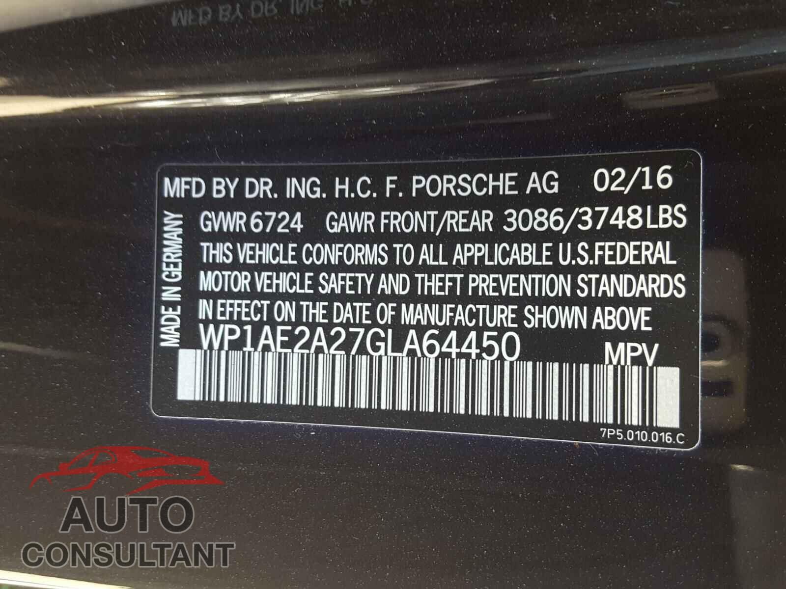 PORSCHE CAYENNE 2016 - WP1AE2A27GLA64450