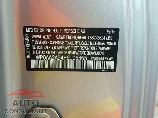 PORSCHE 911 2017 - WP0AA2A94HS106865
