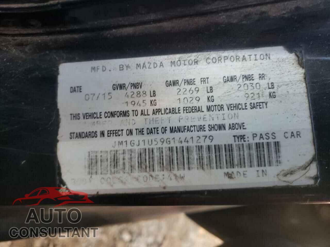 MAZDA 6 2016 - 3N1CN8FV2LL804813
