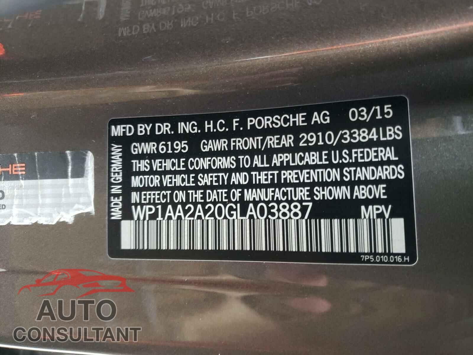 PORSCHE CAYENNE 2016 - WP1AA2A20GLA03887