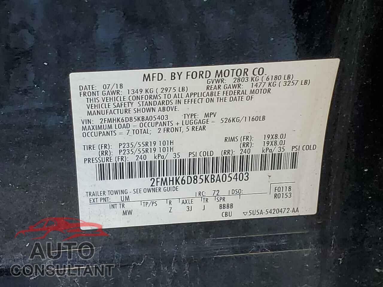 FORD FLEX 2019 - 2FMHK6D85KBA05403
