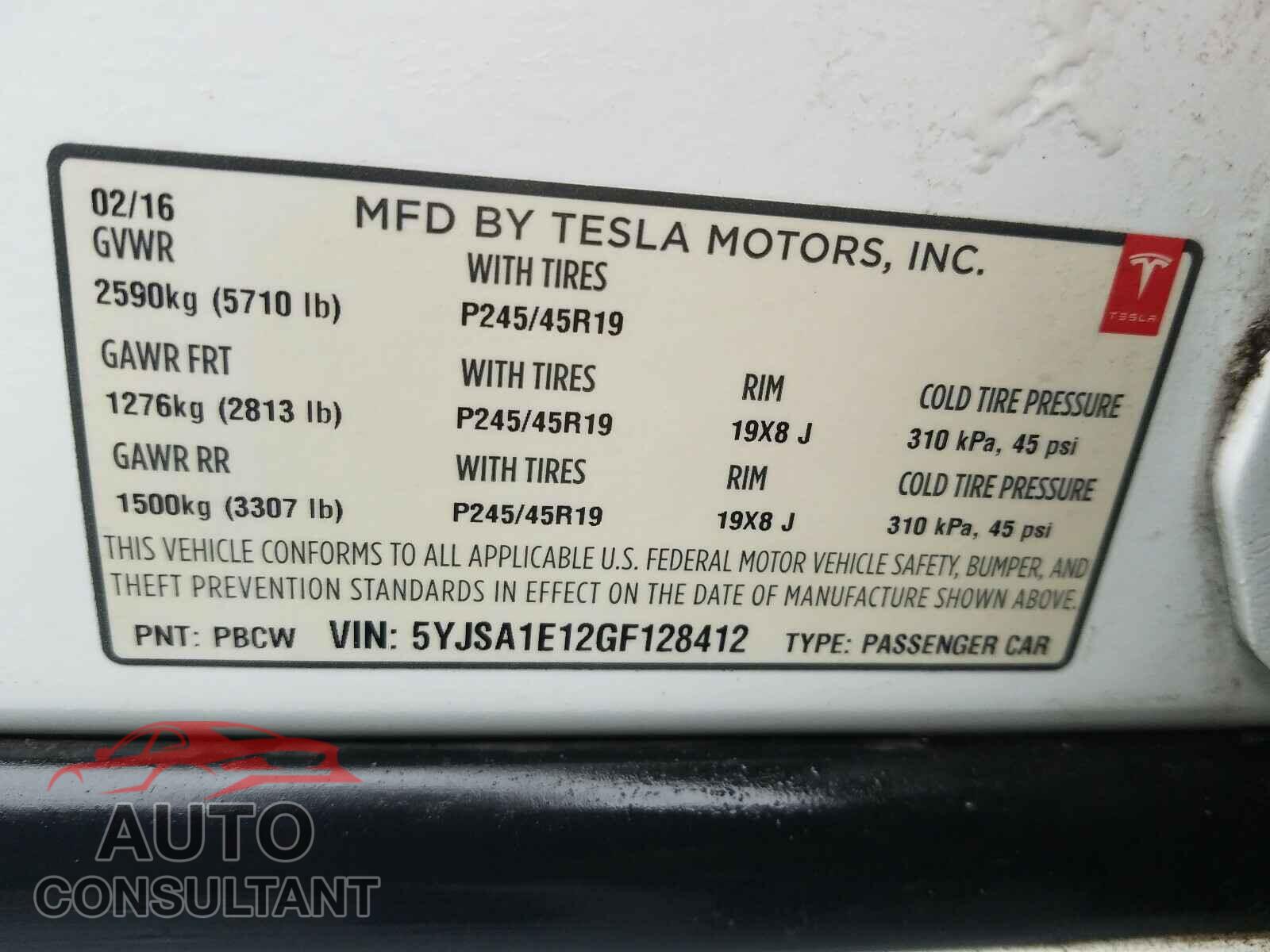 TESLA MODEL S 2016 - 5YJSA1E12GF128412