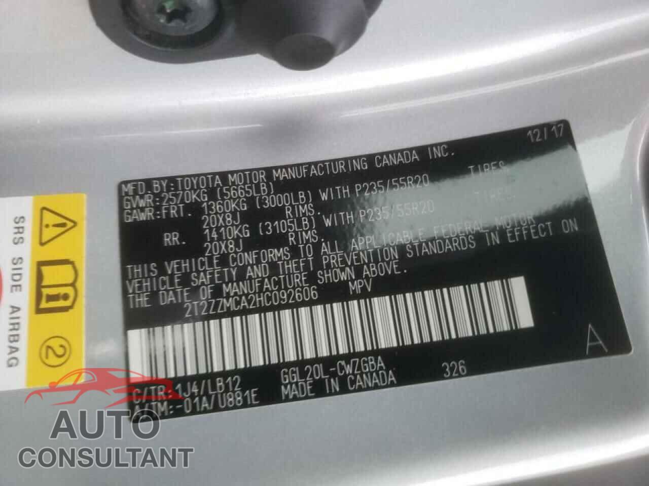 LEXUS RX350 2017 - 2T2ZZMCA2HC092606