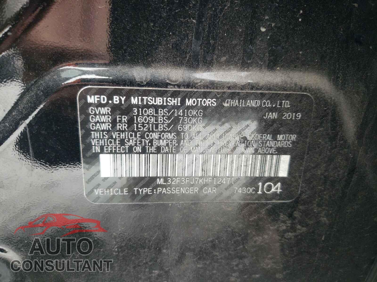 MITSUBISHI MIRAGE 2019 - ML32F3FJ7KHF12471