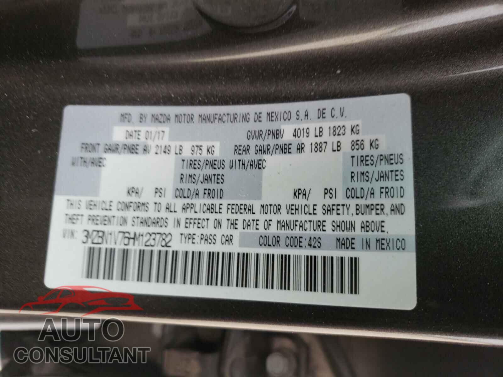 MAZDA 3 2017 - 3MZBN1V76HM123782