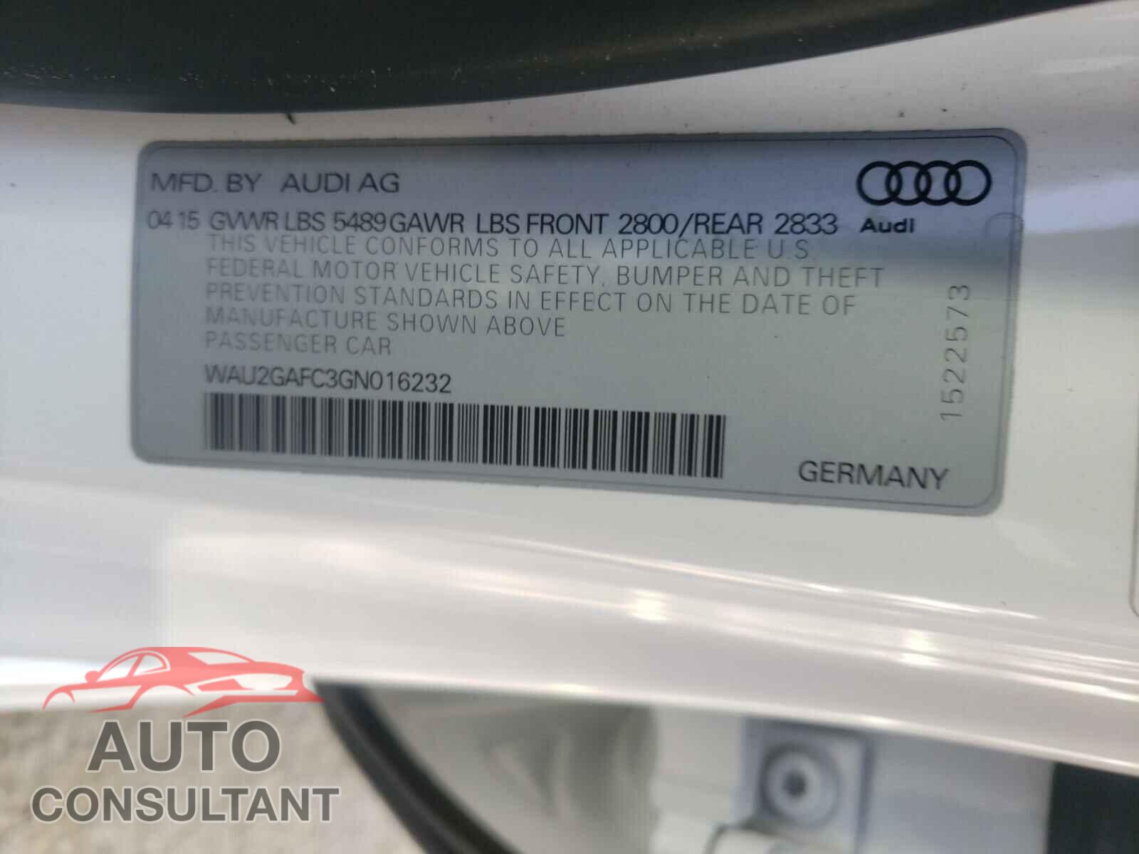 AUDI A7 2016 - WAU2GAFC3GN016232