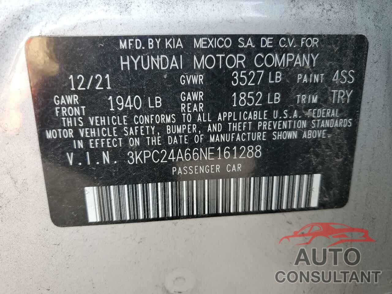 HYUNDAI ACCENT 2022 - 3KPC24A66NE161288