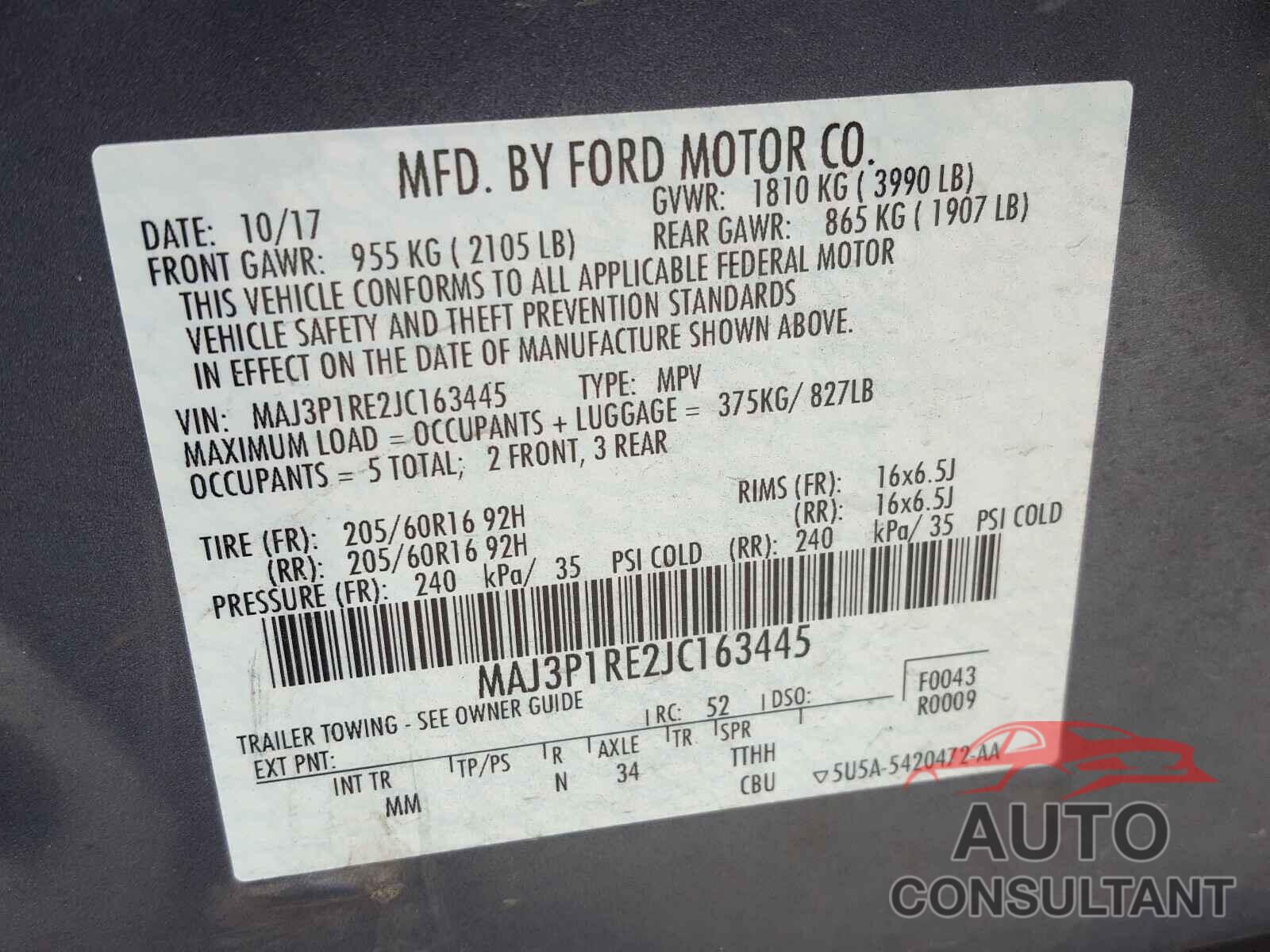 FORD ALL OTHER 2018 - MAJ3P1RE2JC163445