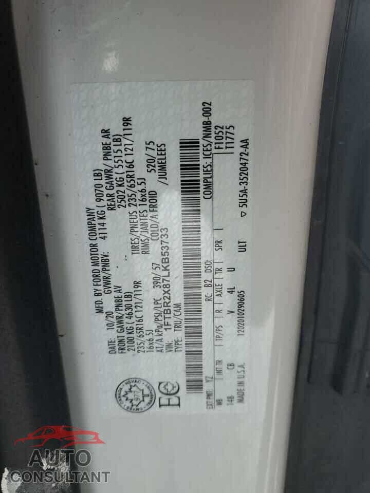 FORD TRANSIT 2020 - 1FTBR2X87LKB53733