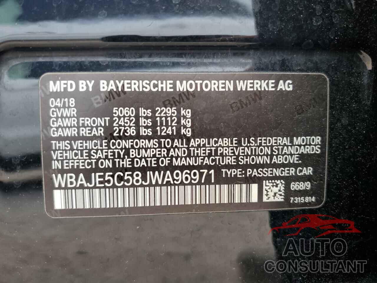 BMW 5 SERIES 2018 - WBAJE5C58JWA96971