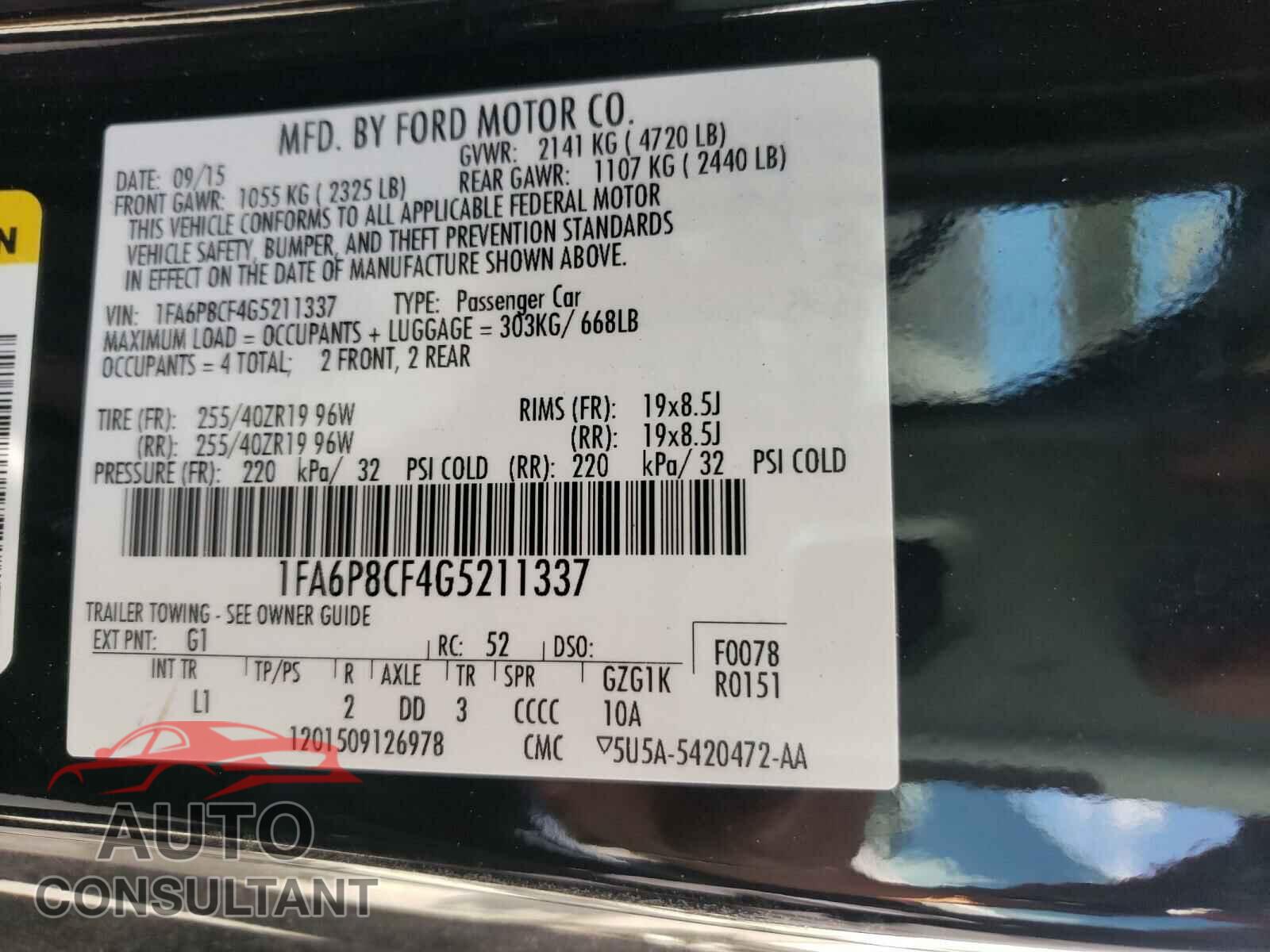 FORD MUSTANG 2016 - 1FA6P8CF4G5211337