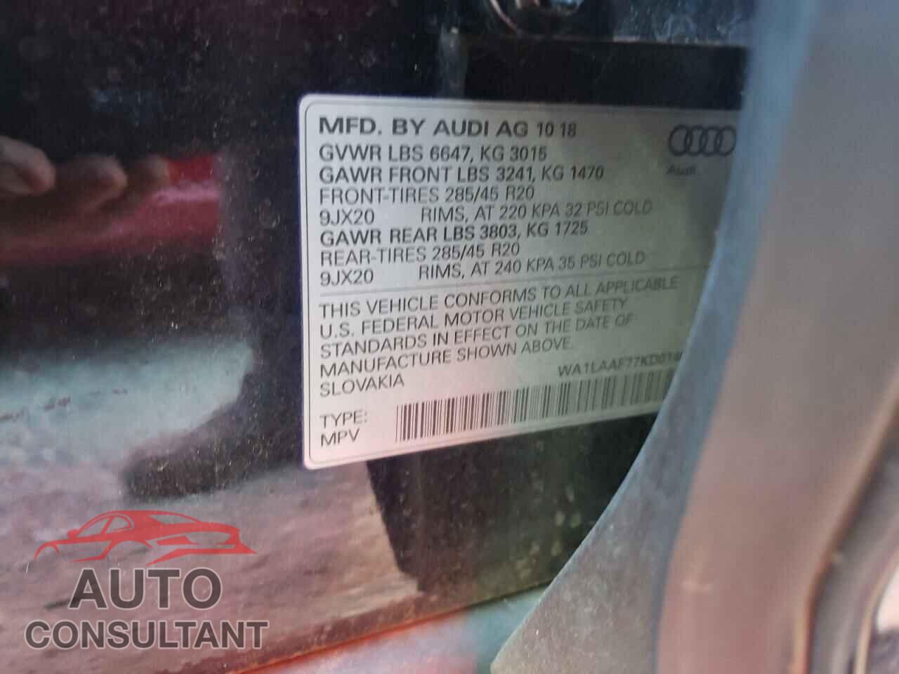 AUDI Q7 2019 - WA1LAAF77KD014021