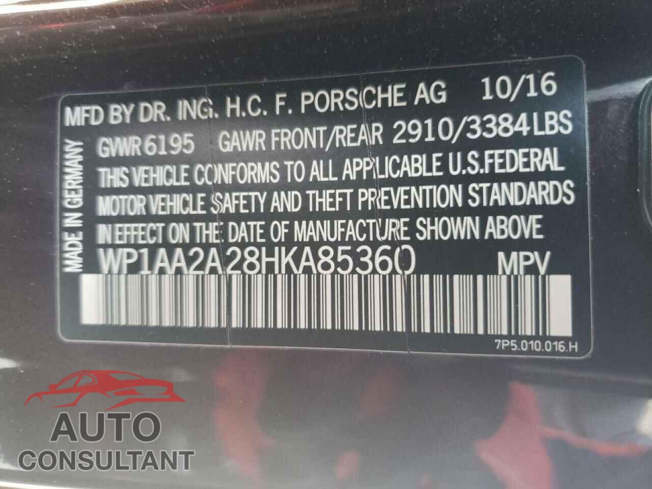 PORSCHE CAYENNE 2017 - WP1AA2A28HKA85360
