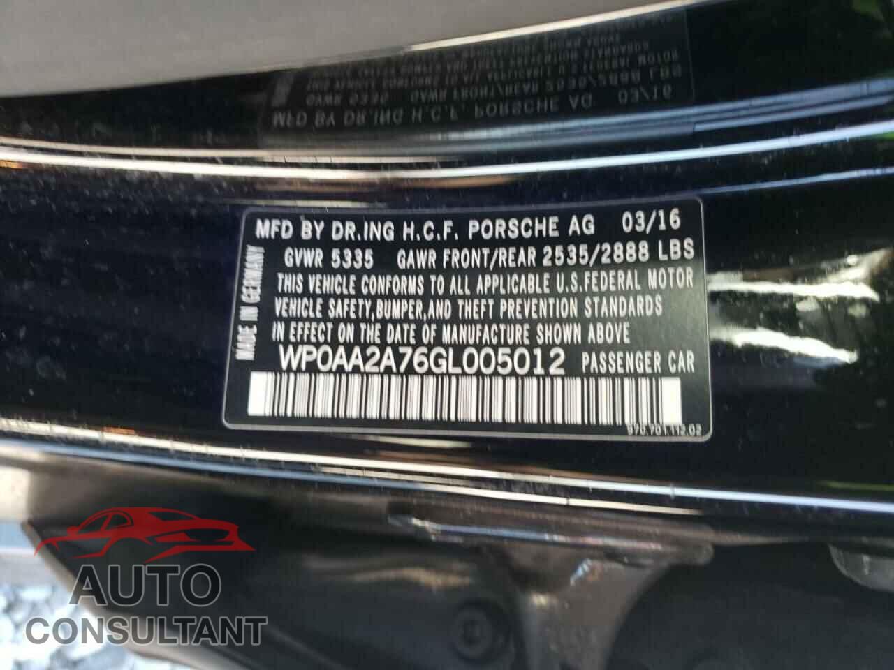 PORSCHE PANAMERA 2016 - WP0AA2A76GL005012