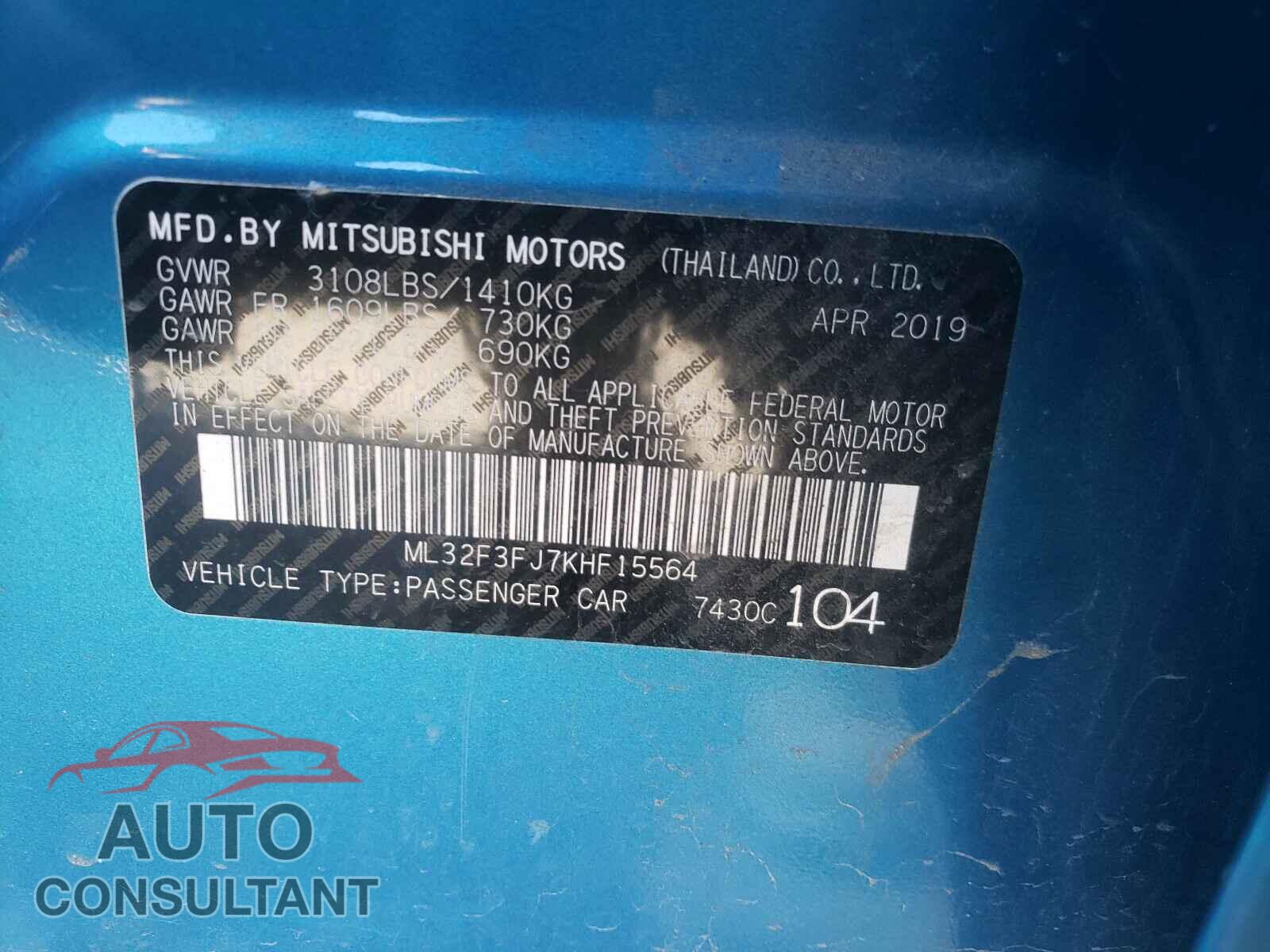 MITSUBISHI MIRAGE 2019 - ML32F3FJ7KHF15564