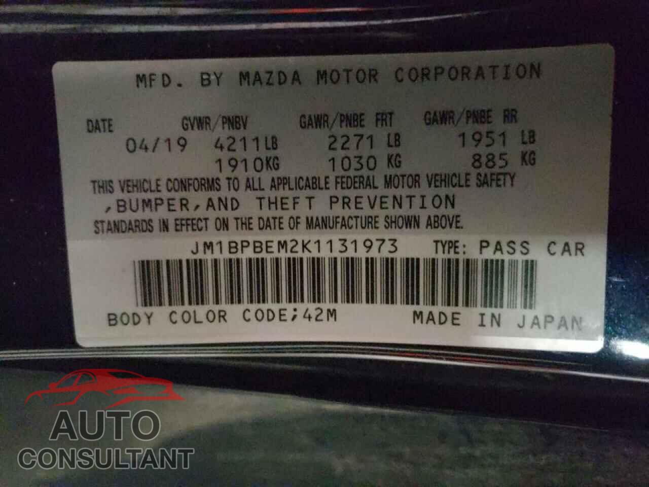 MAZDA 3 2019 - JM1BPBEM2K1131973