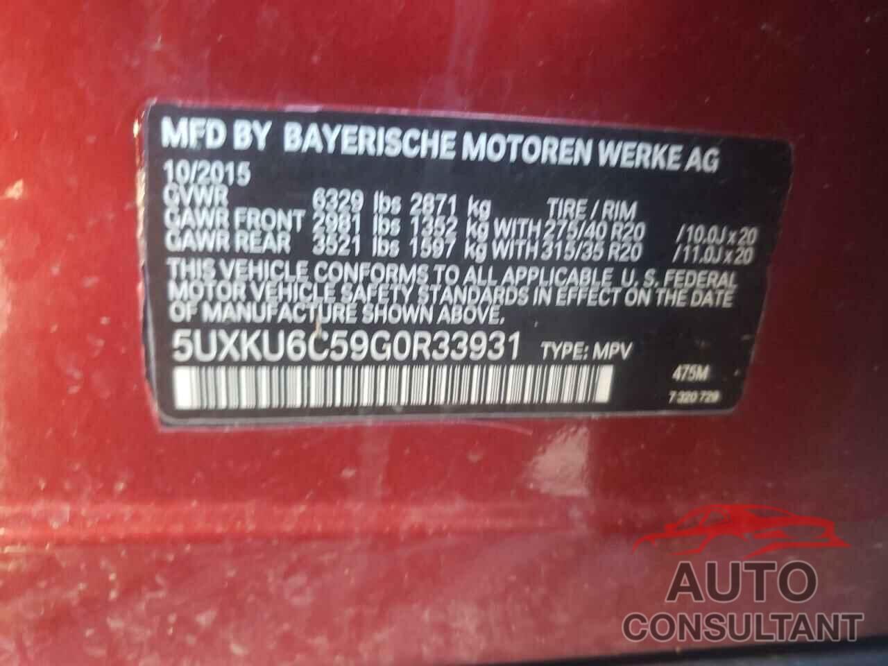 BMW X6 2016 - 5UXKU6C59G0R33931