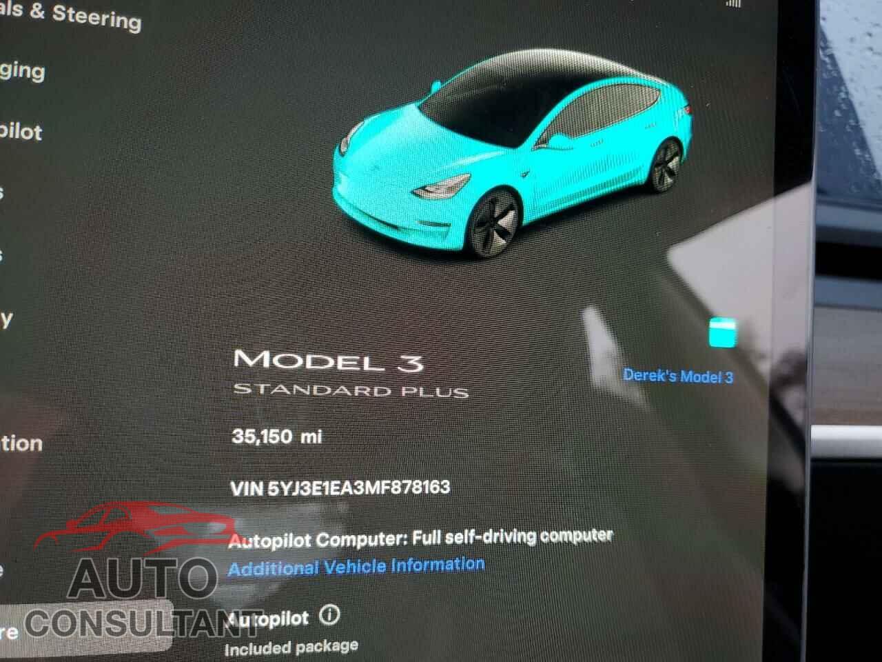 TESLA MODEL 3 2021 - 5YJ3E1EA3MF878163