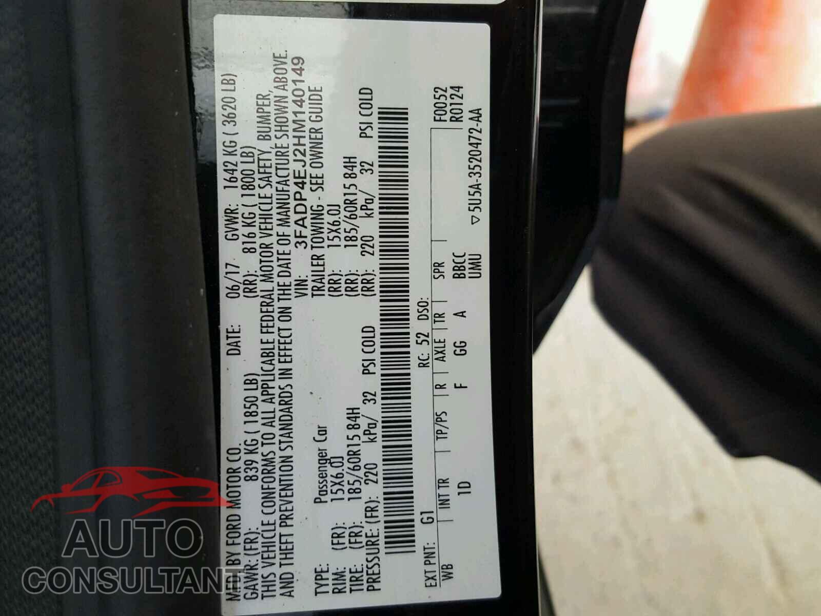 FORD FIESTA SE 2017 - 3FADP4EJ2HM140149