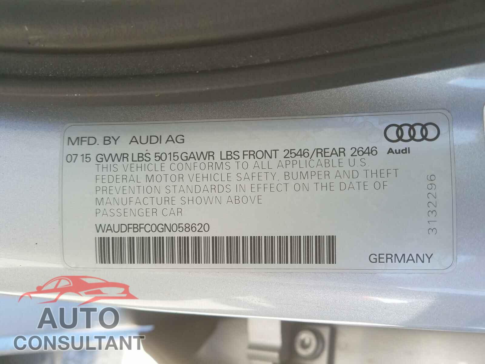 AUDI A6 2016 - WAUDFBFC0GN058620