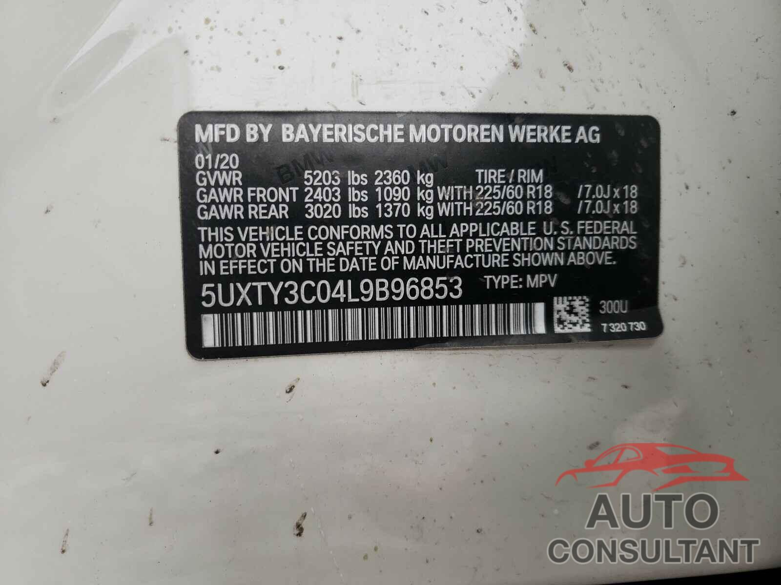 BMW X3 2020 - 5UXTY3C04L9B96853