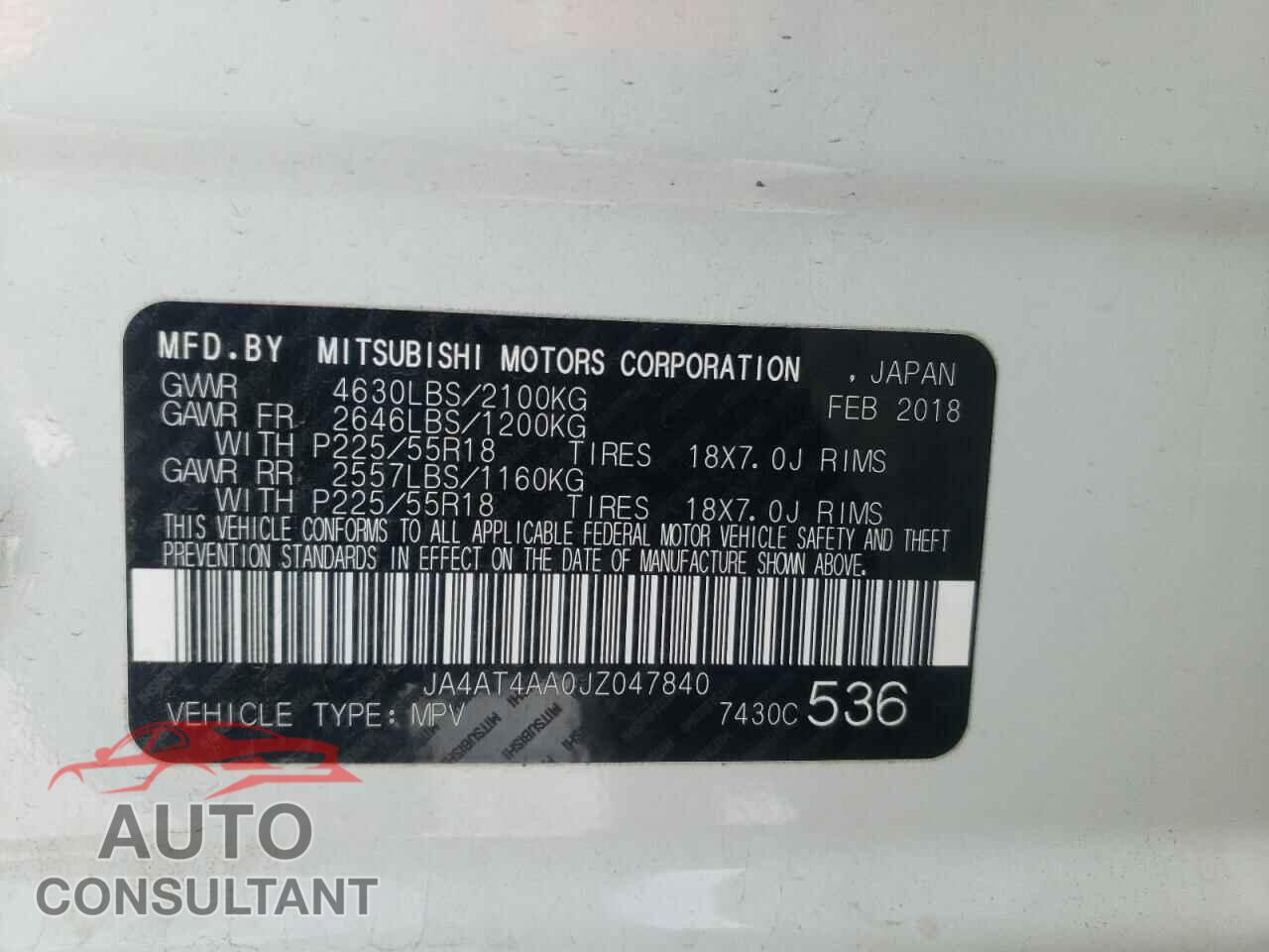 MITSUBISHI ECLIPSE 2018 - JA4AT4AA0JZ047840