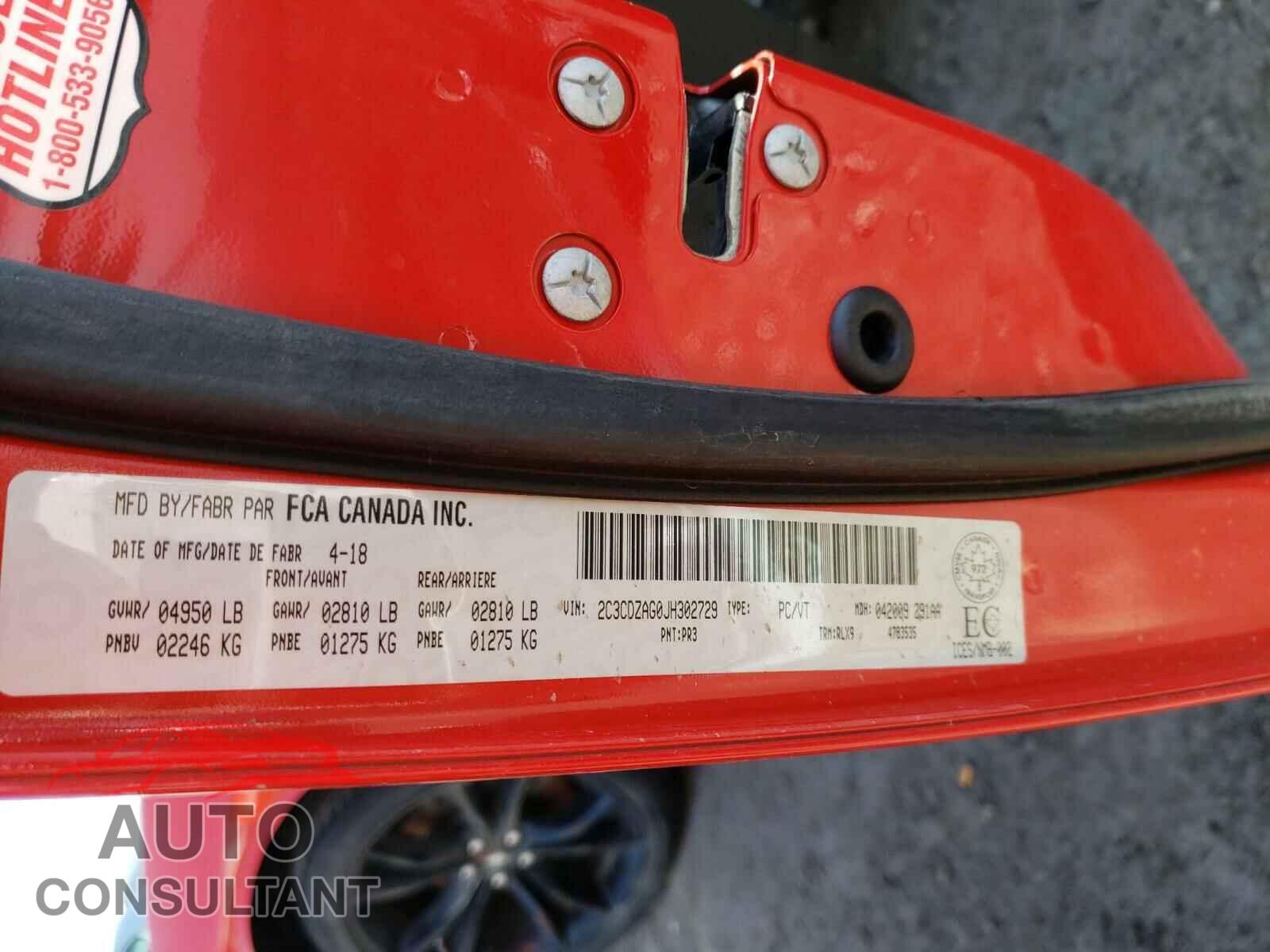 DODGE CHALLENGER 2018 - 2C3CDZAG0JH302729